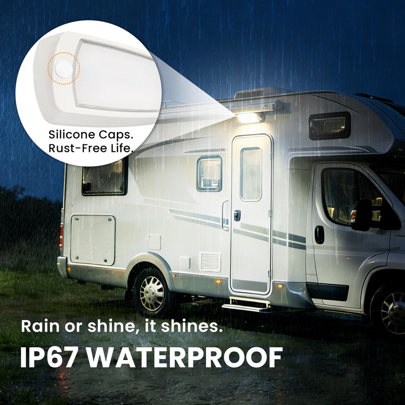 Gloppers Aluminum RV Exterior Porch Light, Dual-Color LED with Switch,