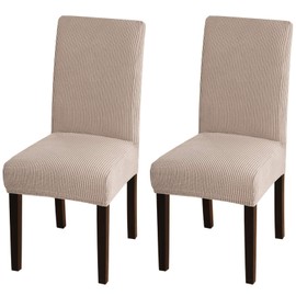 Turquoize Stretch Dining Chair Covers for Dining Room Set of 2 Chair Covers Slipcovers Chair Slipcovers Protectors Covers Dining Chairs, Feature Spandex Textured Checked Jacquard Fabric, Khaki