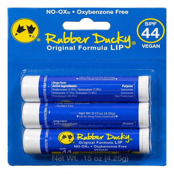 Rubber Ducky - SPF 44 Lip Balm - Moisturizing Vitamin E Sunscreen For Lips - All Season Broad Spectrum UV Protection - Waterproof 80 Minutes - NO-OX Protectant - Clear - Vanilla - 3 Pack