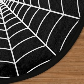 Spider Round Area Rug 3ft, Black Spider Web Non-Slip Circle Rug Machine Washable Floor Mat Carpets for Living Room Bedroom Nursery