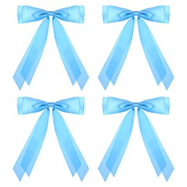 4 Pcs Blue Bow Alligator Clip, Solid Light Blue Hair Bows for Women, Satin Polyester Ribbon Ponytail Barrettes with Long Tail, Wedding Dress Decor Accessories, Hair Clips for Girls