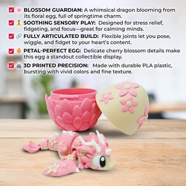 Articulated Dragon with Fantasy Egg – 3D Printed Mythical Creature Gift, Posable Jointed Companion, Collectible Detailed Shelf or Desk Decoration - for Adults (Cherry Blossom Dragon + Egg)