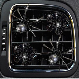 4 Pcs Black Bling Spider and Daisy Car Air Fresheners Vent Clips Diffuser Vent Clip Rhinestone Diamond Decoration Car Interior Decor Cute Accessories for Women, Automotive Air Fresheners
