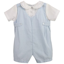 Petit Ami Baby Boys' Side Tab Pintuck Gingham Romper, 9 Months, Blue