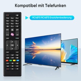 Replacement Telefunken Remote Control, Universal Remote Control Replacement for Telefunken RC4875, RC4870, Compatible with Telefunken Finlux Vestel Edenwood 4K Ultra HD TVs (No Setup Required)