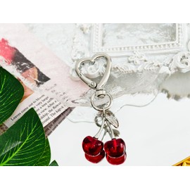 OTETTS Cherry Keychain Bag Charms Cute Heart-shaped Keyring Sweet Aesthetic Y2K Accessory Kawaii Purse for Car Keys,Resin,Burgundy
