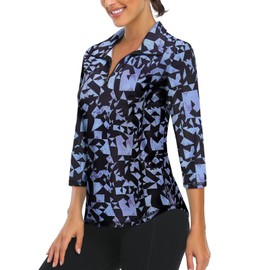 LURANEE Golf Shirts for Women Loose Fit,Exercise Tops Half Zip Active Wear Workout T Shirts Moisture Wicking Athletic Shirts Dry Fast Yoga Running Gym Sport Tshirt Geometry Black M
