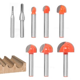 8 Pcs Core Box Router Bit Set 1/4 Inch Shank, 2 Flute Carbide Tipped Round Nose Router Bits,Professional Round Groove Bit for Woodworking