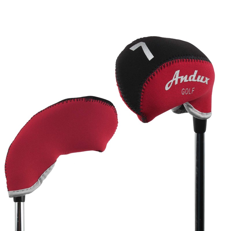 Andux Golf Iron Club Head Covers 10pcs/Set Black/red MT/A02
