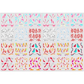 Colorful Wave Lines Nail Art Stickers for Girls - Neon Ribbon Strips Water Transfer Designs - Colored Swirl Lines Decals for Women - Nail Art Supplies