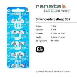 Renata 337 SR416SW Batteries - 1.55V Silver Oxide 337 Watch Battery (2 Count)