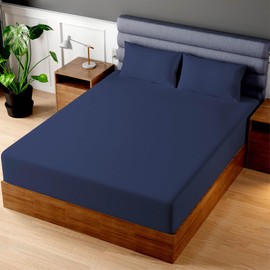 Superity Linen Full Fitted Sheet - Soft and Comfortable Bed Sheet Made from 100% Cotton - 200 Thread Count for Optimal Durability and Smoothness - Navy