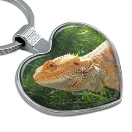 Bearded Dragon in Profile Keychain Heart Love Metal Key Chain Ring