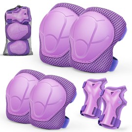 Kids Knee And Elbow Pads ,6pcs Wrist Guard Knee And Elbow Pads for Children, Kids Sports Protective Gear Set With Mesh Bag for Skateboard, Roller Skating, Biking, And Outdoor Multi-Sports (Purple)