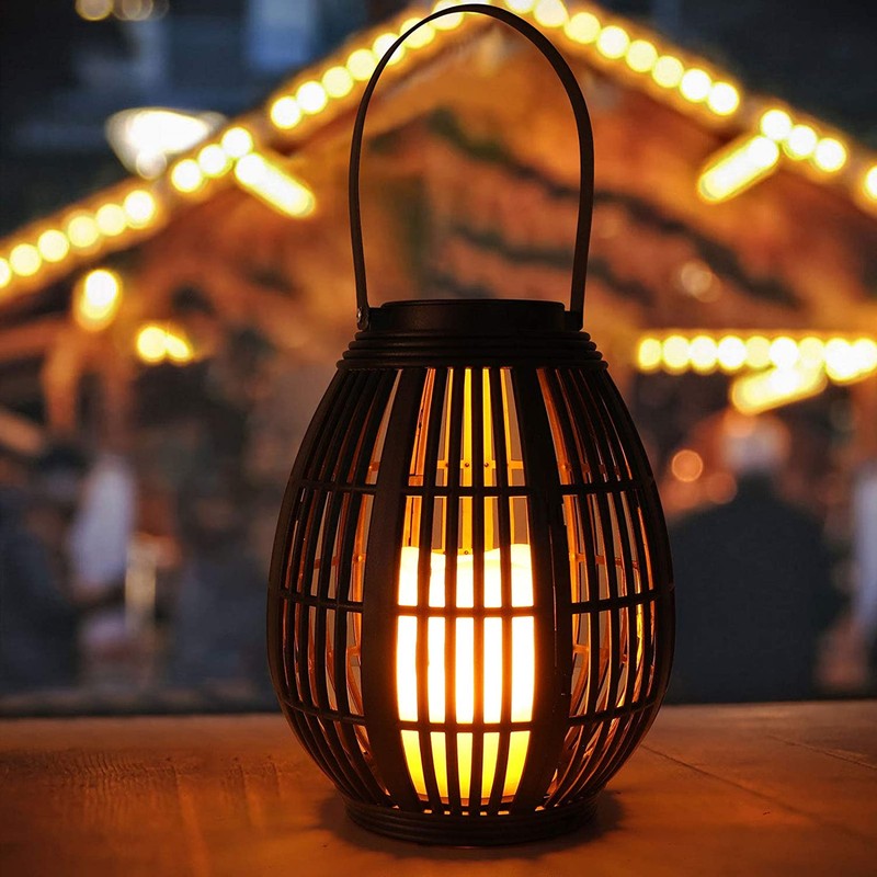 Solar Garden Lantern LED Outdoor Solar Lantern Waterproof Decorative Rattan