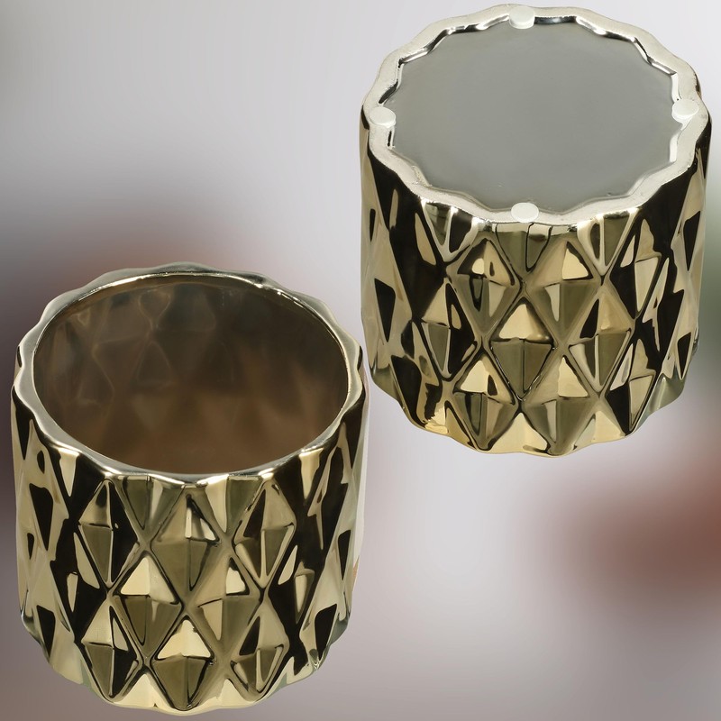 KOTARBAU® Ceramic Flower Pot Planter Glazed Gold Cylindrical Shape Indoor