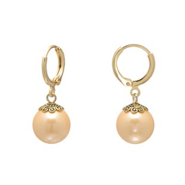 Vintage Drop Leverback Hoops Simulated Pearl Earrings for Women, Yellow Nacre