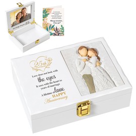 Nowizen 25th Wedding Anniversary Couples Gift for Couple Parent Women Mom Husband Wife, 25th Years of Marriage Gift Wedding Anniversary Picture Frame Box Decoration, 4x6