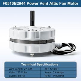 F0510B2944 F0510B2497 Power Vent Attic Fan Motor & 58033 Adjustable Thermostat Control Kit Replacement for Lomanco Lomancool 2000, 1800 Series