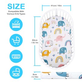 Aolso Crib Fitted Sheets, 2pcs Crib Baby Sheet Set 84x41cm, Cot Bed Sheets Baby Bassinet Sheets for Boy and Girl, Fitted Crib Sheets for Bedside Cribs, Breathable, Lightweight (Elephant/Cloud)