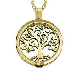 Quiges 90cm Necklace Set Gold Plated Stainless Steel with Pendant and 33mm Natural Tree of Life Crystal Coin