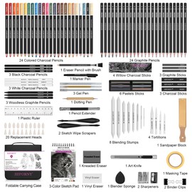 HIFORNY 126 PCS Drawing Kit Sketching Pencil Set,Sketch Pencils Art Supplies with 3-Color Sketchbook,Graphite,Charcoal,Blending Tools,Drawing Pencils for Adults Artists in Zipper Case