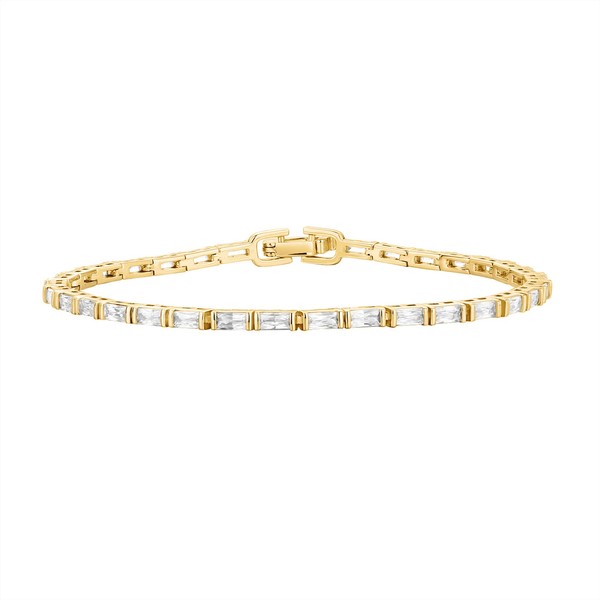 PAVOI 14K Yellow Gold Plated CZ Tennis Bracelet For Women | Classic Emerald Cut Simulated Diamond Bracelet | 6.5 Inches