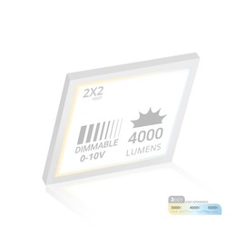 NUWATT 2x2 FT Square Surface Mount Flat Panel LED Light, 120-277V, 3CCT 3000K/4000K/5000K Selectable, 4000LM, 40W, Internal Driver, Dimmable 0-10V, Damp Rated, 2x2 Flush Mount Ceiling Light, 1" Thick