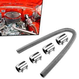 48" Flexible Radiator Hose Kit, Stainless Steel Coolant Water Hose Kit Universal with 4 Chrome Caps for 1-1/4“, 1-1/2”, 1-3/4“ OD Necks, Silver (8 Clamps)