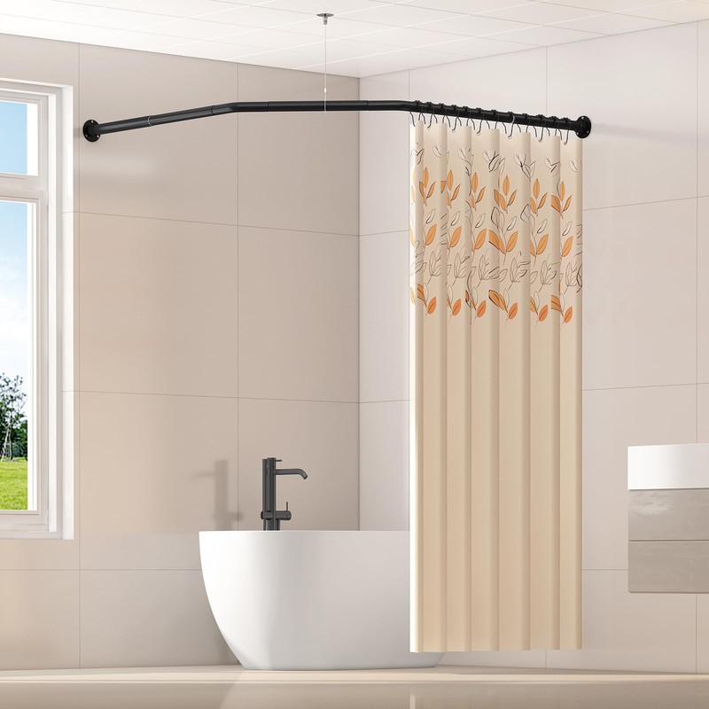 Diamond Shaped Corner Shower Curtain Rod, [Both Sides: 22"-34.8", Middle: