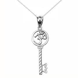 925 Sterling Silver OM/OHM Key Pendant Necklace, 16"