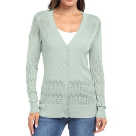 GRECERELLE Cardigan for Women Elegant Lightweight Thin Summer Cardigan with Buttons Beach Knitted Cover Up, Bean Green