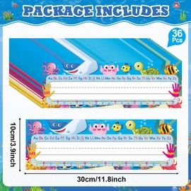 36Pcs Ocean Theme Desk Name Tags for Classroom Sea Animal Student Name Plates Under The Sea Desk Labels with Alphabet Number for Kindergarten Preschool Back to School Classroom Decoration