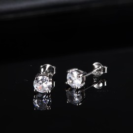 Dochais Zircon Stud Earrings 925 Sterling Silver for Women Men Earrings Small Round Crystal Sparkling Stud Earrings Hypoallergenic Jewellery 3 mm/4 mm/5 mm/8 mm, Silver