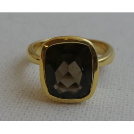 Rauchquarz Edelstein Vergoldet Sterling Silber Ring Natürlicher Edelstein - Geburtstagsgeschenk - Mothers Day - Handgefertigte Geschenkideen für Frauen (US Size 7 / Diameter 17.3 / EU 54)