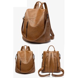 XPass B88 Women's PU Leather Backpack, Business Bag, Travel, Casual, A4, Stylish, Commuting to Work, Braun