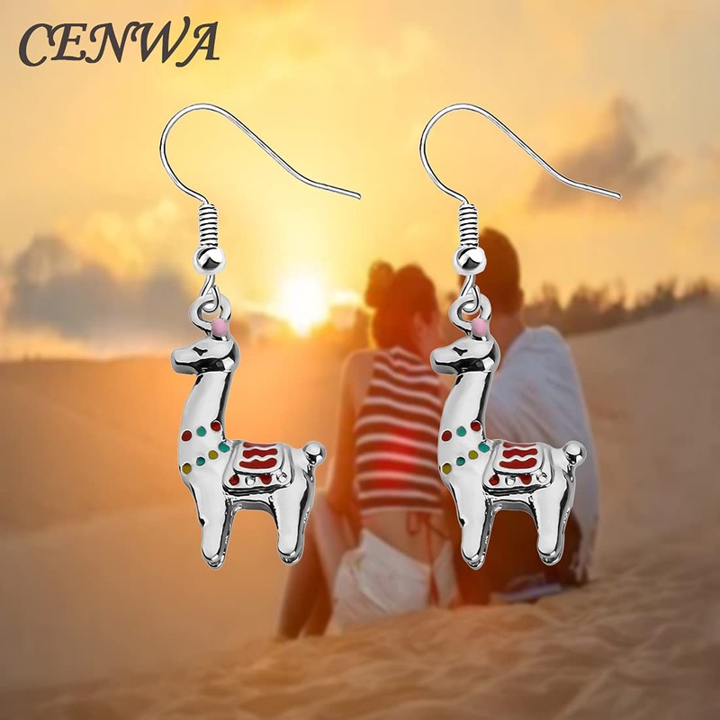 CENWA Llama Amante Joyería Pequeña Llama arete de Alpaca arete