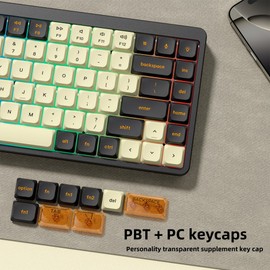 dagaladoo Low Profile keycap,Double Shot PBT keycaps 60 75 100 Percent,PC Transparent Key Cap,Beige/Dark Black/Orange Keyboard caps for Most MX Switches Mechanical Keyboard（only keycaps）