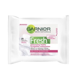 Garnier Fresh Dry Skin Cloths for Normal to Dry Skin. Waterproof Makeup Remover, with Vitamin E and Rose Extract, 25-Count