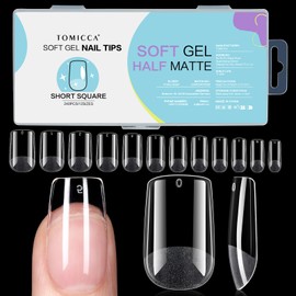 TOMICCA Square Short Nail Tips for Gel Nails, Gel Full Cover Nail Tips, Pre-Shaped Semi-Matte Tips, Nails, Gelly Nail Tips for Acrylic Nails, 240 Pieces, 12 Sizes