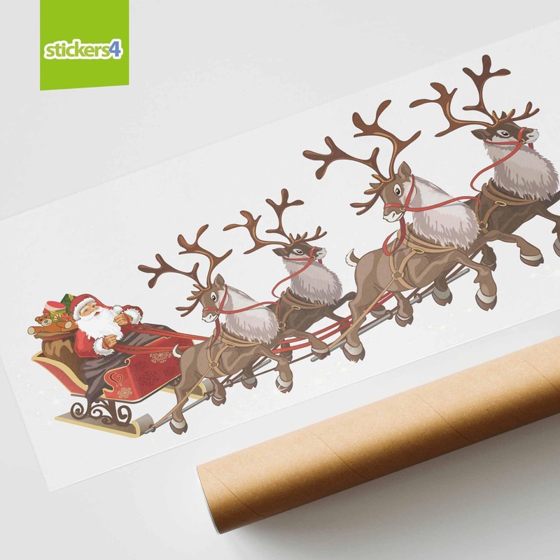 Medium (625mm Wide) Single Santa Sleigh and Reindeer Full Colour