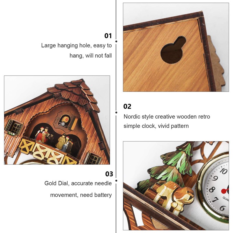 BESPORTBLE Traditional Forest Wood Clock,Cuckoo Clock Traditional Chalet Clock,Retro Cuckoo