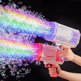 Bubble Machine Kids Toys, Bubble Machine with Colorful Lights and Thousands Bubbles, Outdoor Toy Birthday Party Favors Gifts for Boys Girls Age 4-12 Years Old,Outdoor Toys, New Year Gifts, Birthday Gifts.:_69 hole Rocket Bubble Machine - pink