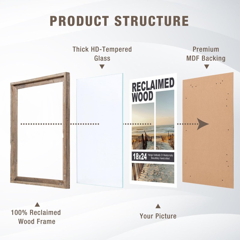 FLYJOE Rustic 11x14 Picture Frame, Reclaimed Barnwood Photo Frame with