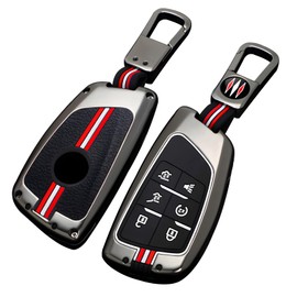 HEJMIN Metal Key Fob Cover with Keychain 6 Buttons Key shell Compatible with 2021-2025 GMC Yukon Suburban Chevy Tahoe Protector Holder Accessories