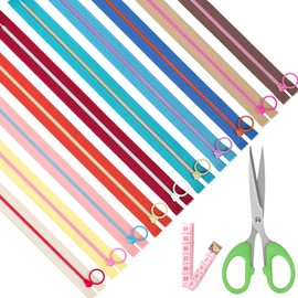 Mardatt 10Pcs Nylon Resin Zipper, 10 Colors Plastic Zippers with Lifting Ring Pull, Sewing Zippers with Soft Ruler, Scissor for DIY Sewing Craft Bag Garment - 35 cm/ 14 Inch