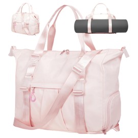ERTUNA Gym Bag with Yoga Mat Holders, Carry On Yoga Mat Gym Bag for Women & Men with Laptop & Shoe Compartment, Duffle Tote Pilates Bag with Key Ring Clip, Personal Item Travel Bag Workout Bag - Pink