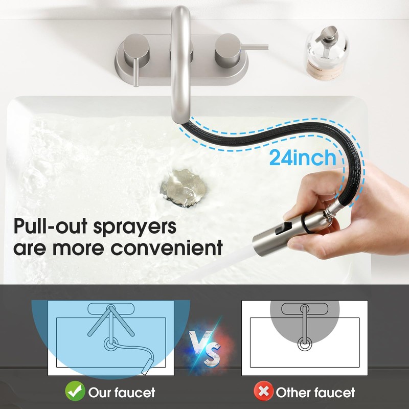 NOHALIPY Stainless Steel Brushed Nickel Bathroom Faucet with Pull Out