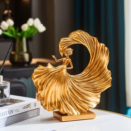 FJS Gold Decor Dancing Girl Statue Decor for Living Room, Luxury Sculptures Home Decor for Shelves Bookshelf Coffee Table, Shelf Decor Aesthetic for Bedroom Office, Home Decor Gifts for Girls Women