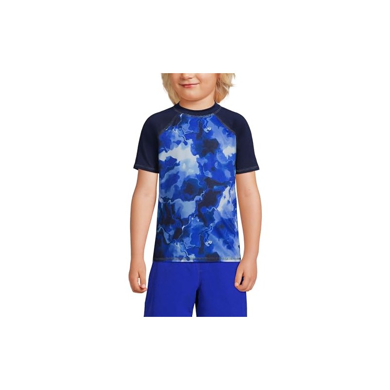 Lands' End Boys Chlorine Resistant Crew Neck Rash Guard Electric